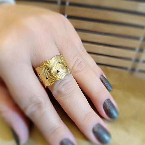 Steel braid ring new in matte gold color adjustable