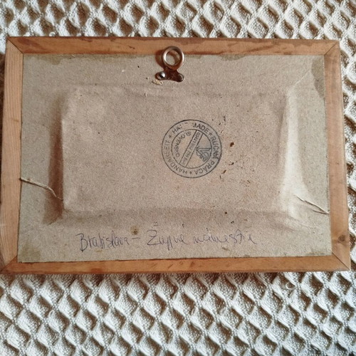Wooden embossed souvenir frame used with Bratislava landscape 23.5x16cm