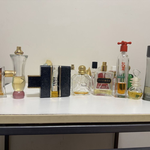 Christian LaCroix, Fendi, Van Cleef perfume bottles used, rare collectible set