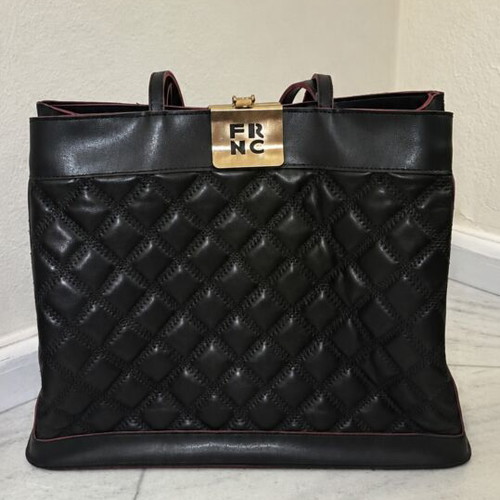 FRNC Tote Bag Black Quilted with Gold Clasp, Authentic