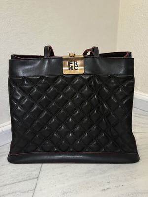 FRNC Tote Bag Black Quilted with Gold Clasp, Authentic