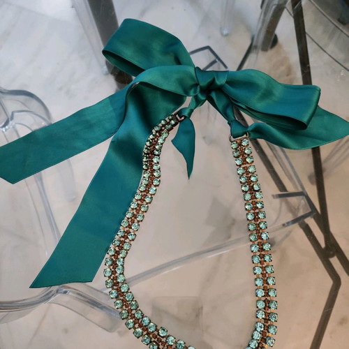 Necklace used with satin ribbon and stones
