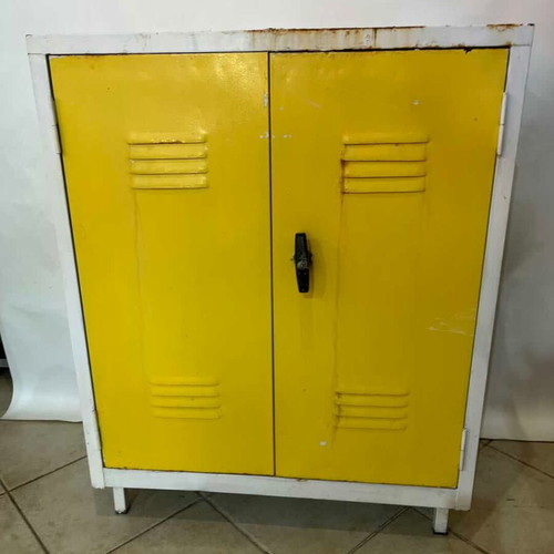 Metal outdoor cabinet with yellow doors and white frame 100x80x40