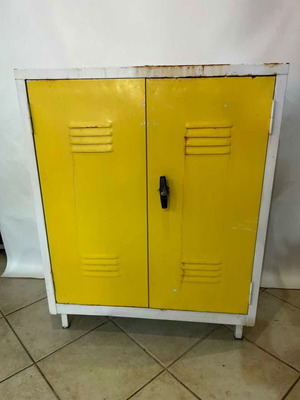 Metal outdoor cabinet with yellow doors and white frame 100x80x40