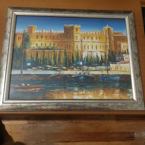 Oil painting on canvas with frame Palace of the Grand Master Rhodes, like new