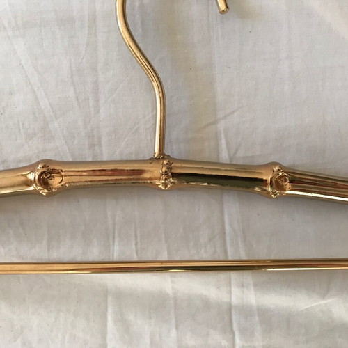 Set of 3 used antique bamboo-style metal hangers in gold color