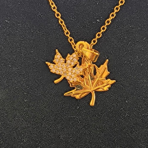 Necklace with Maple Leaves and Strass Gold-Tone Women's Jewelry new
