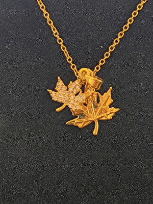 Necklace with Maple Leaves and Strass Gold-Tone Women's Jewelry new