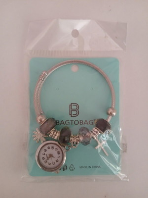 Silver bracelet with watch charm