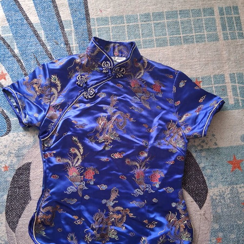 Chinese blouse XS used with broken zipper, vintage satin fabric