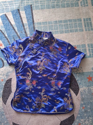 Chinese blouse XS used with broken zipper, vintage satin fabric