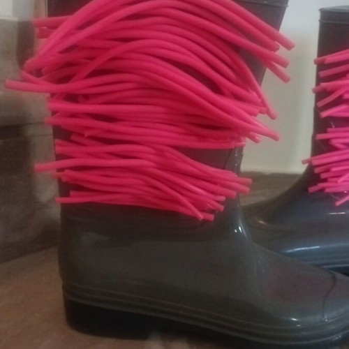 Handmade plastic galoshes used, size 38, gray and pink