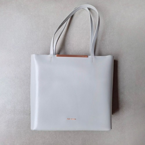 Ted Baker Light Grey Genuine Leather Tote Bag with Matching Pouch
