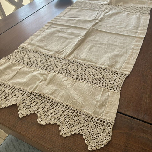 Vintage handmade cotton table runner like new, ecru color