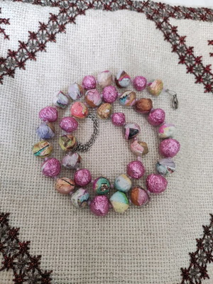 Pink pastel handmade papier-mâché necklace new
