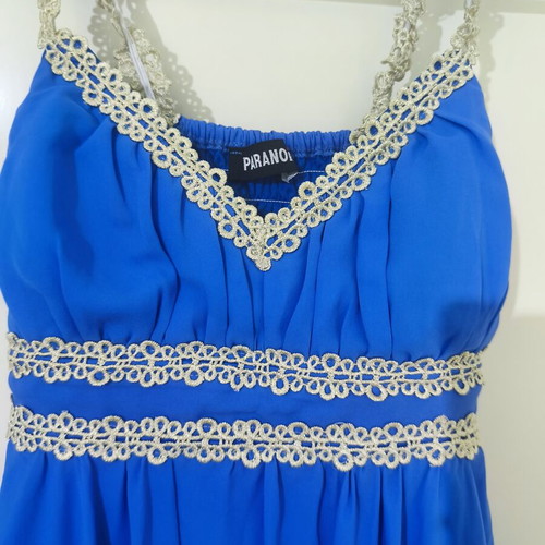 Paranoia cocktail dress like new, blue with gold lace details