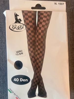 Chess Pattern Tights 40DEN S/M new, black multicolor