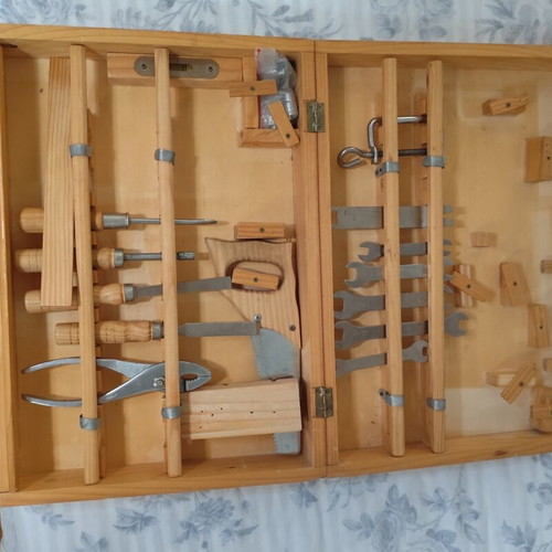 Wooden tool case for children used, realistic design