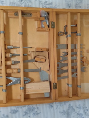 Wooden tool case for children used, realistic design