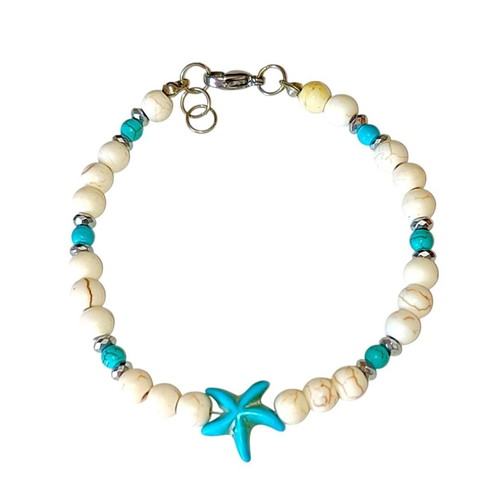 Handmade bracelet with turquoise, hematite, and chalcedony gemstones new