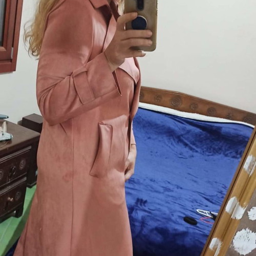 Vero Moda trench coat pink dusty apple, like new, suede texture XL