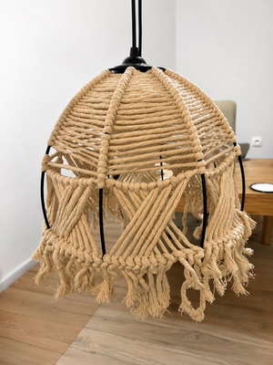 Handmade macramé ceiling light in natural beige