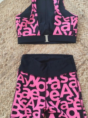 Baya women's workout set, pink and white, size S