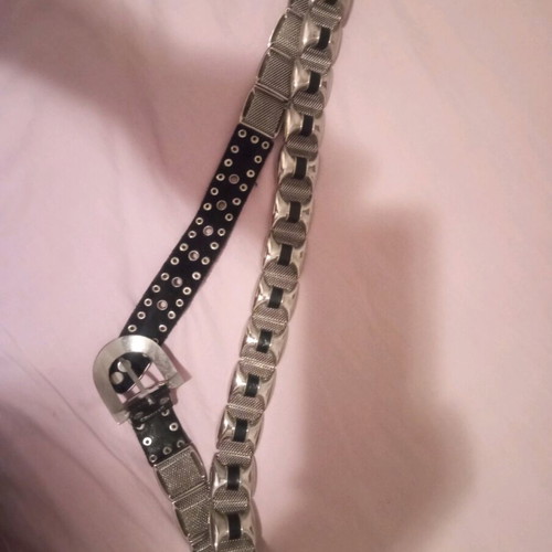 Metal belt used, length 110cm, black and silver