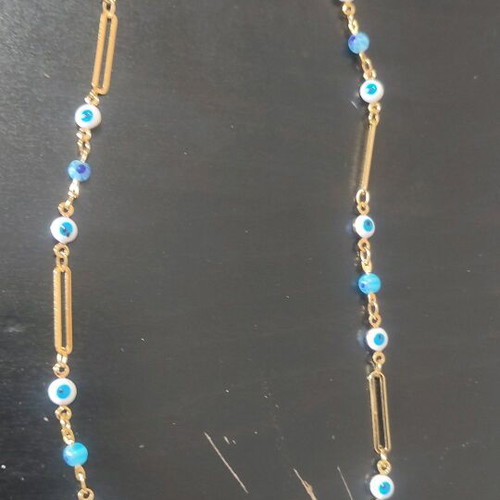 Steel necklace new, blue and gold color