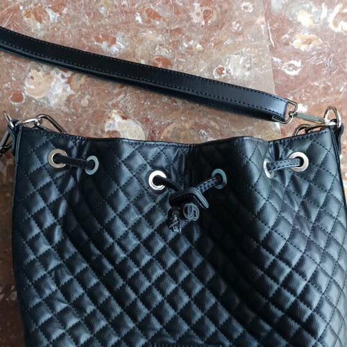 Pierro Quilted Drawstring Shoulder Bag like new, black