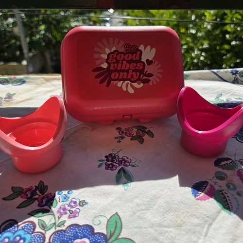 Tupperware set with egg holders in pink combination, new