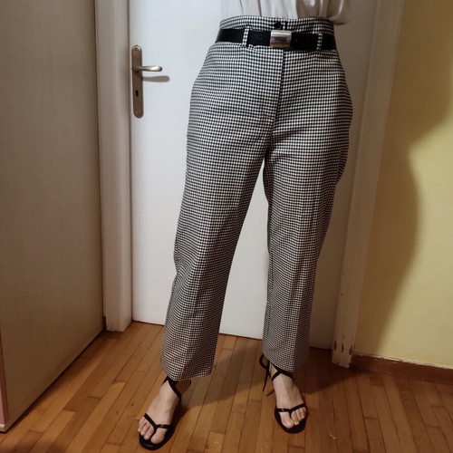 Gingham black and white pants size 40 like new by United Colors of Benetton