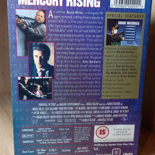 Mercury Rising DVD like new with English subtitles