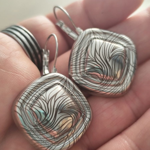 Wave Earrings new stainless steel with engraved geometric swirl design