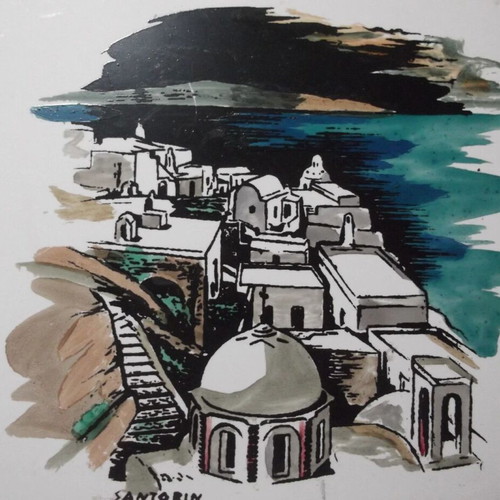 Santorini ceramic tile like new, 6x6 inches, handmade decoration