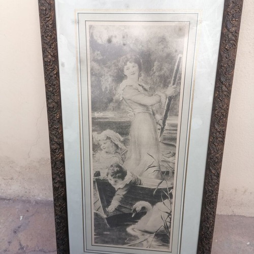 Engraving from 1960 with handmade wood-carved frame new