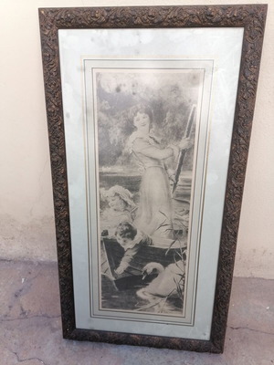 Engraving from 1960 with handmade wood-carved frame new