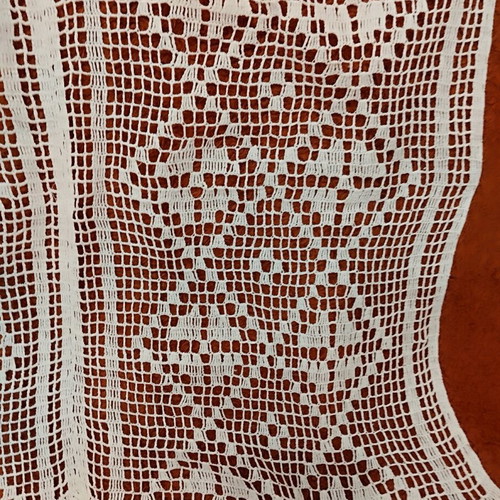 Handmade knitted cotton curtain white with fringes 70x85 cm