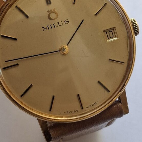 Milus Swiss Collection men's winding watch used, beige and gold