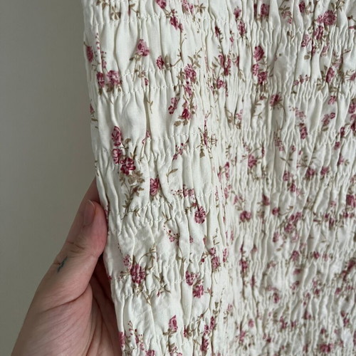 Neo Noir Floral Smocked Dress Like New, 100% Cotton, White, Size M