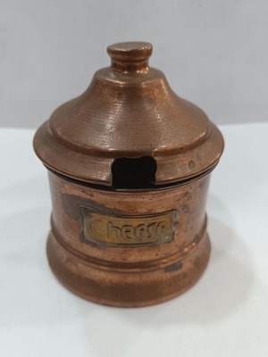 Vintage Χειροποίητο Χάλκινο Δοχείο Τυριού σαν καινούργιο με Μπρούτζινη Ετικέτα