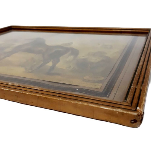 An Arab Presenting a Mare vintage reproduction print used, framed under glass