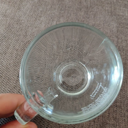 Jacobs glass mug new, heat resistant with printed message