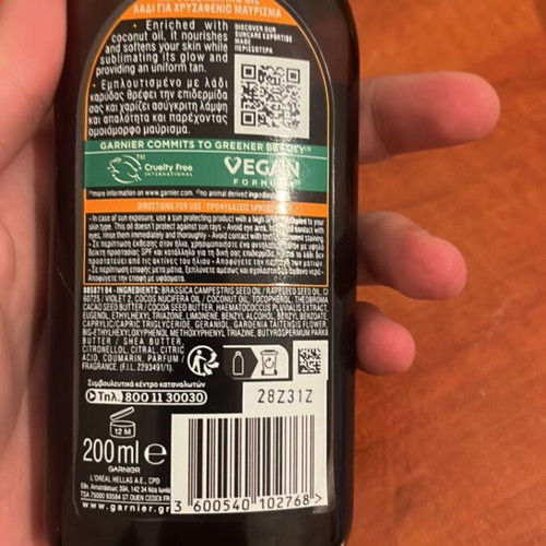 Garnier tanning oil with coconut new