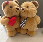 Plush teddy bear couple with heart and striped tie