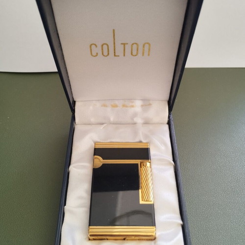 Vintage German Colton Prestige Gold Plated & Enamel Gas Lighter a la Davidoff like new