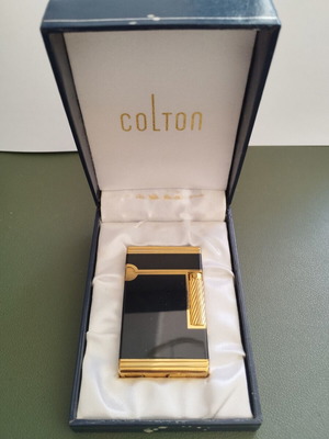 Vintage German Colton Prestige Gold Plated & Enamel Gas Lighter a la Davidoff like new