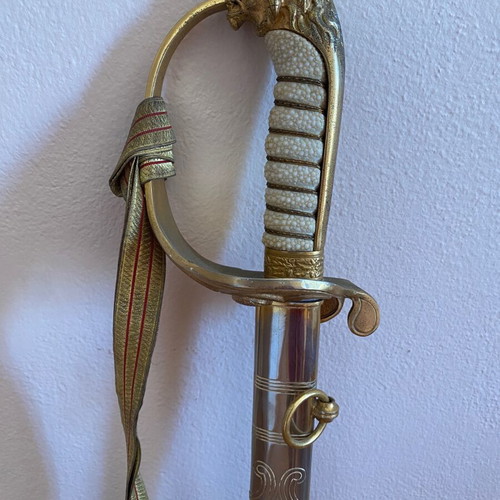 Royal Navy Sword with Leather Sheath, like new, WKC Solingen Germany