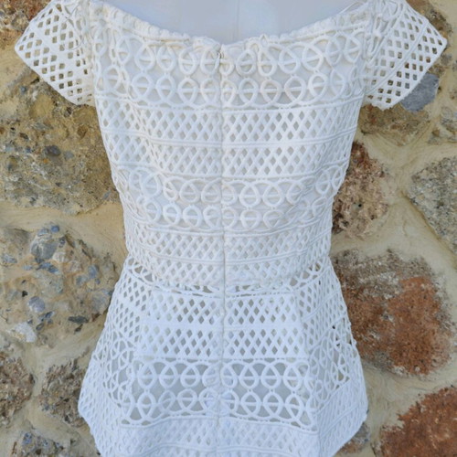 Access Fashion blouse with knitting and pleats, white, like new, size S/M