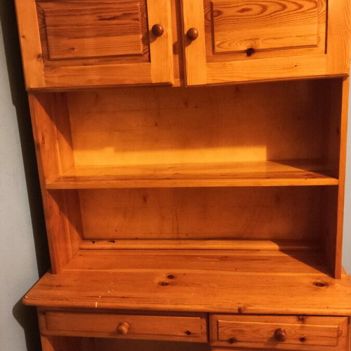 Bookcase/desk used, solid Swedish wood with 2 cabinets and 5 drawers